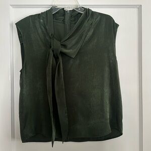 DKNY Dark Green Tie Blouse M